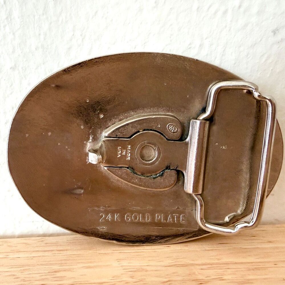 Vintage 24K Gold Plated Rodeo Western Belt Buckle Floral Design - Picture 5 of 7